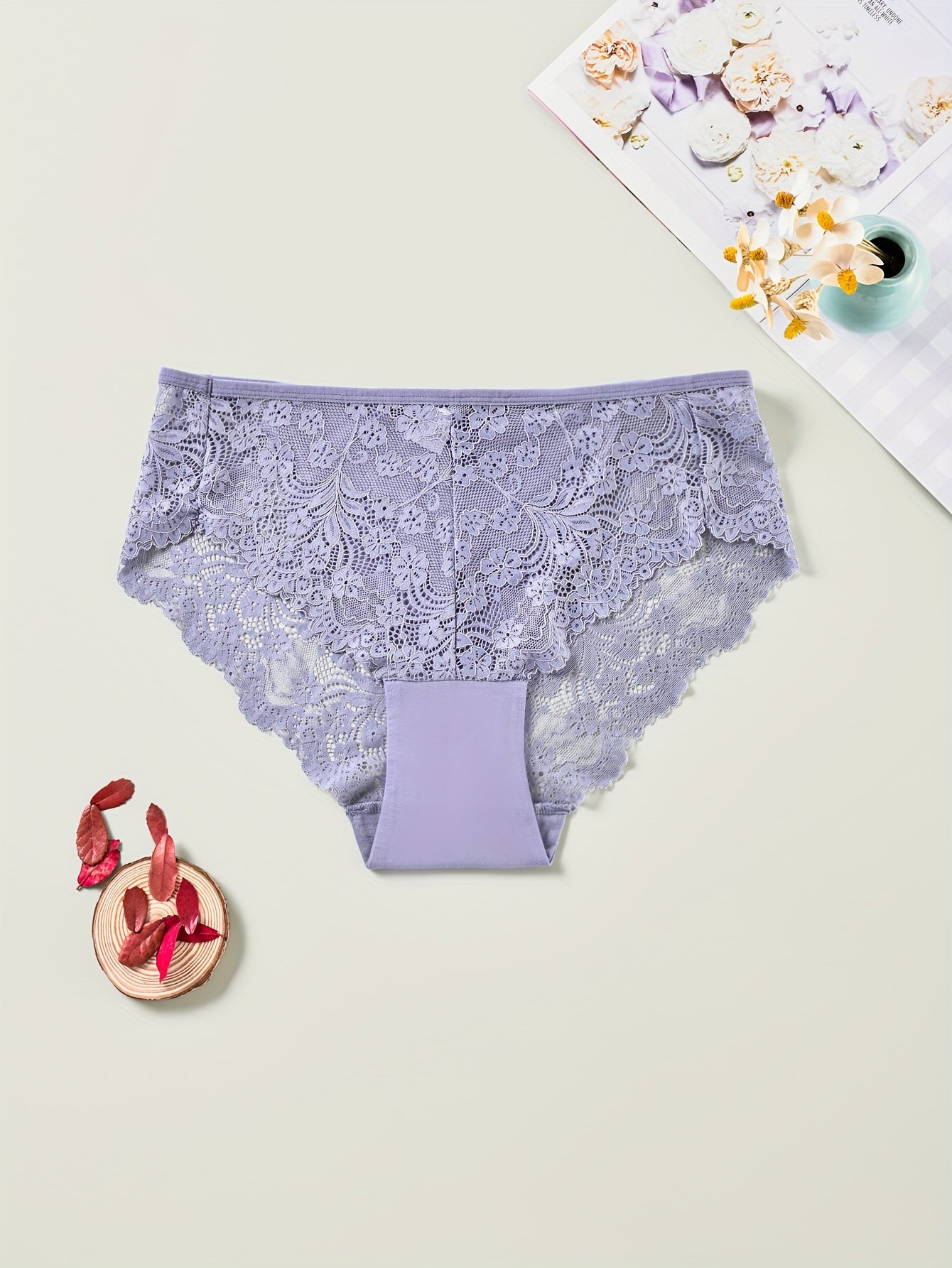 6 Pack Plus Size Floral Lace Trim Stretchy Briefs Set