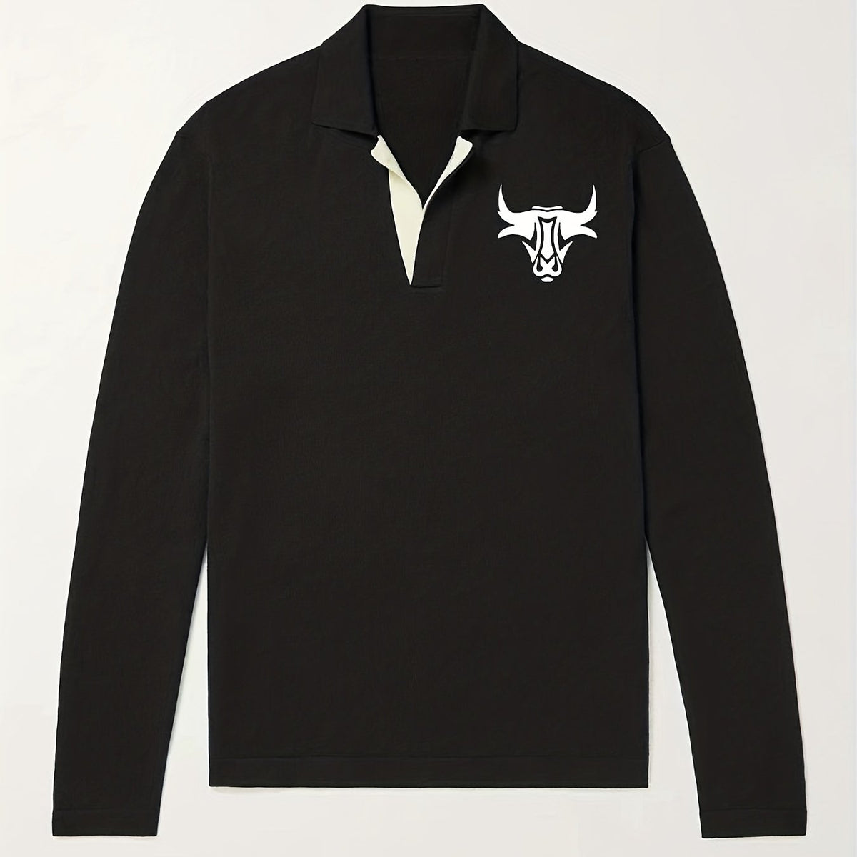Men's Bull Pattern Knit Polo Shirt Casual Lapel Pullover Sweater