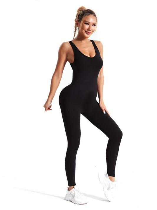 Solid Sexy Seamless Yoga One Piece Backless Jumpsuit