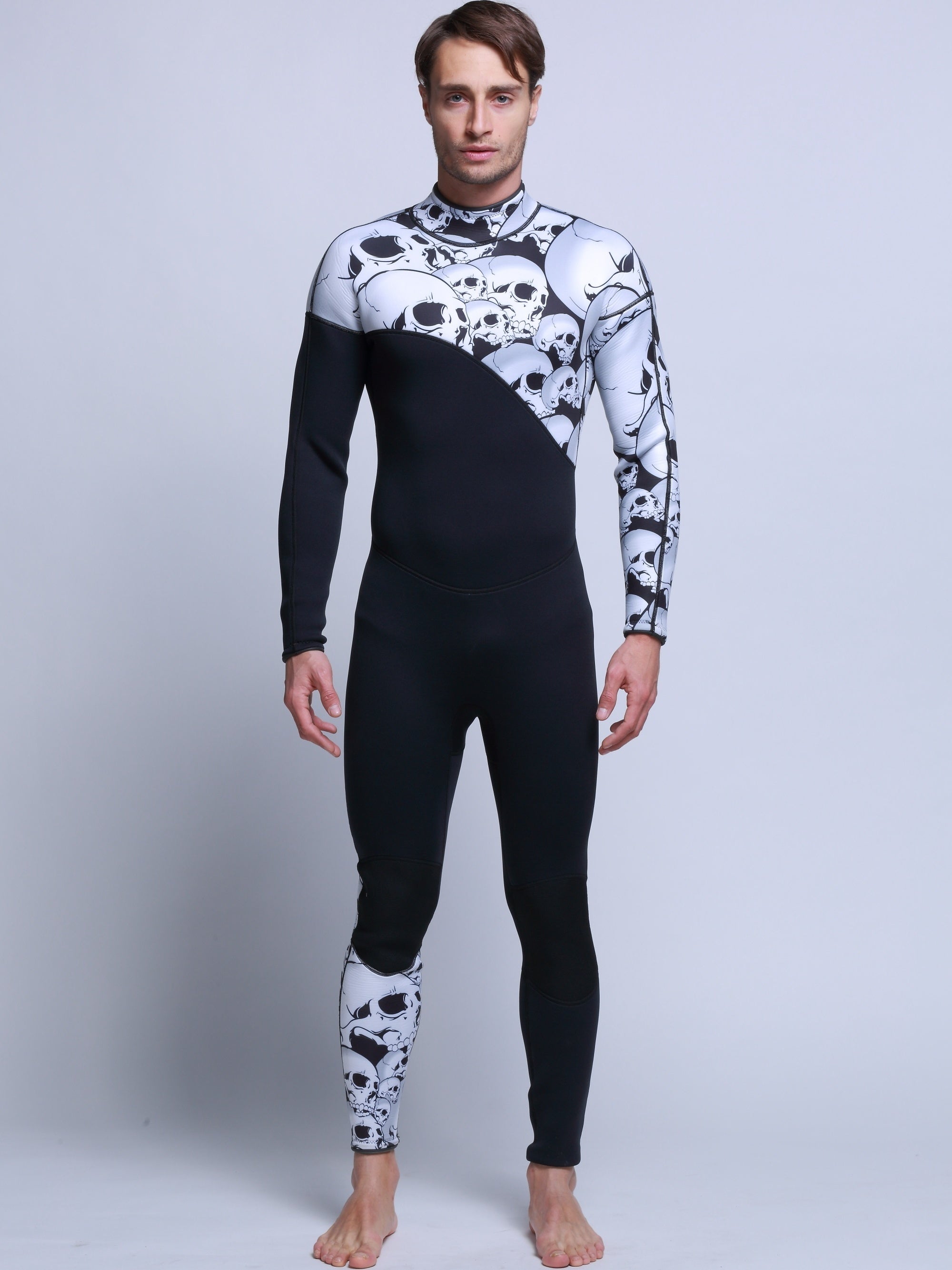 Men's Skull Print 3mm Neoprene Diving Suit Warm Anti Jellyfish Wetsuit