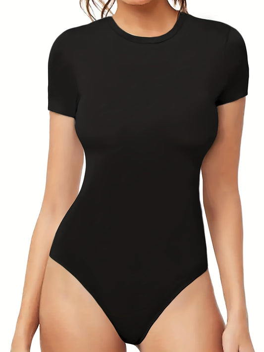 Solid Crew Neck Short Sleeve Bodysuit