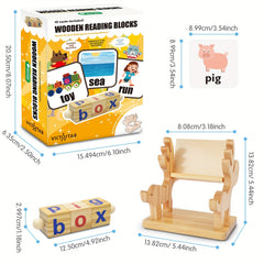 BATTOP Wooden Reading Blocks CVC Sight Words Game Phonics Learning Toy