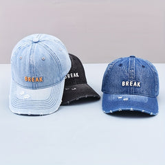 BREAK Embroidery Denim Baseball Cap Washed Distressed Couple Dad Hats