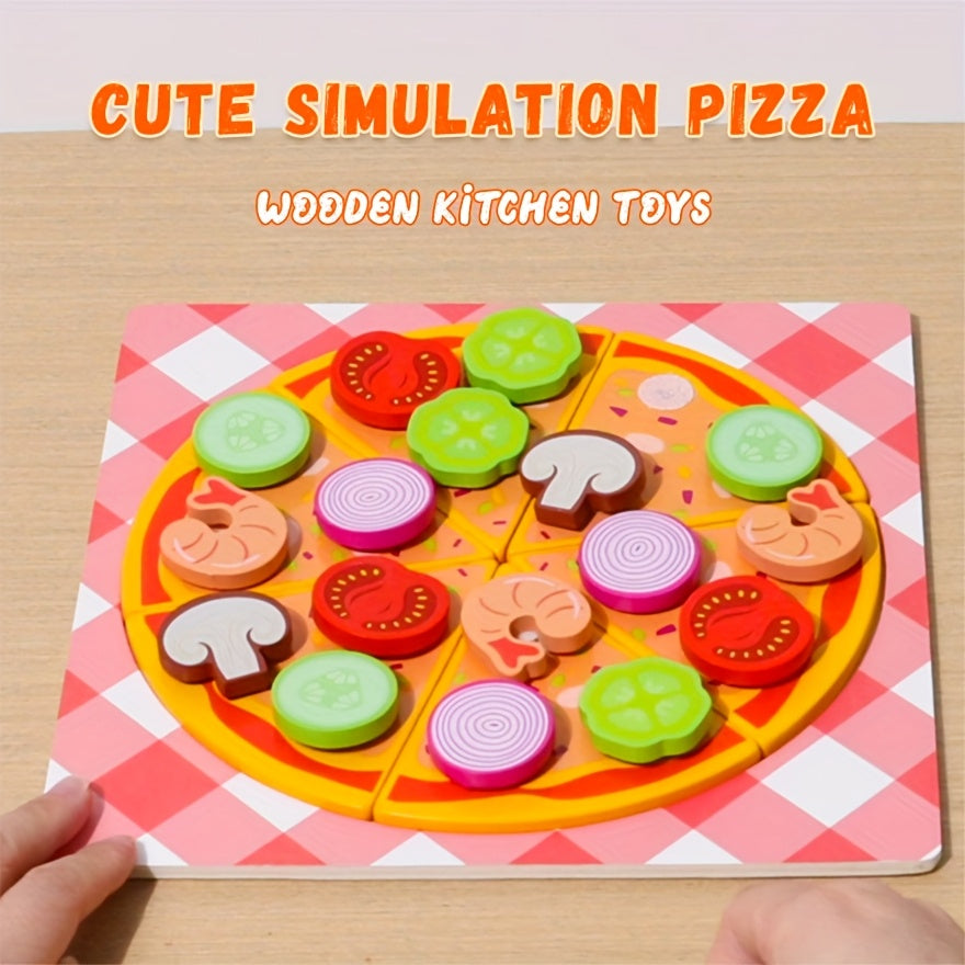 Wood Pizza Playset Double Layer with Colorful Toppings