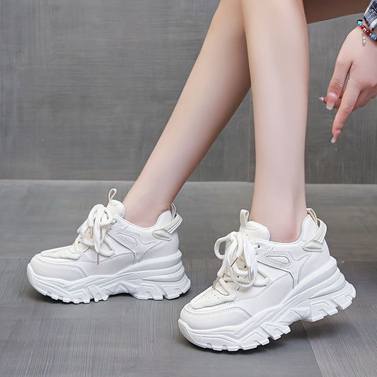 Women's Lace up Front Platform Chunky Sneakers Height Increased