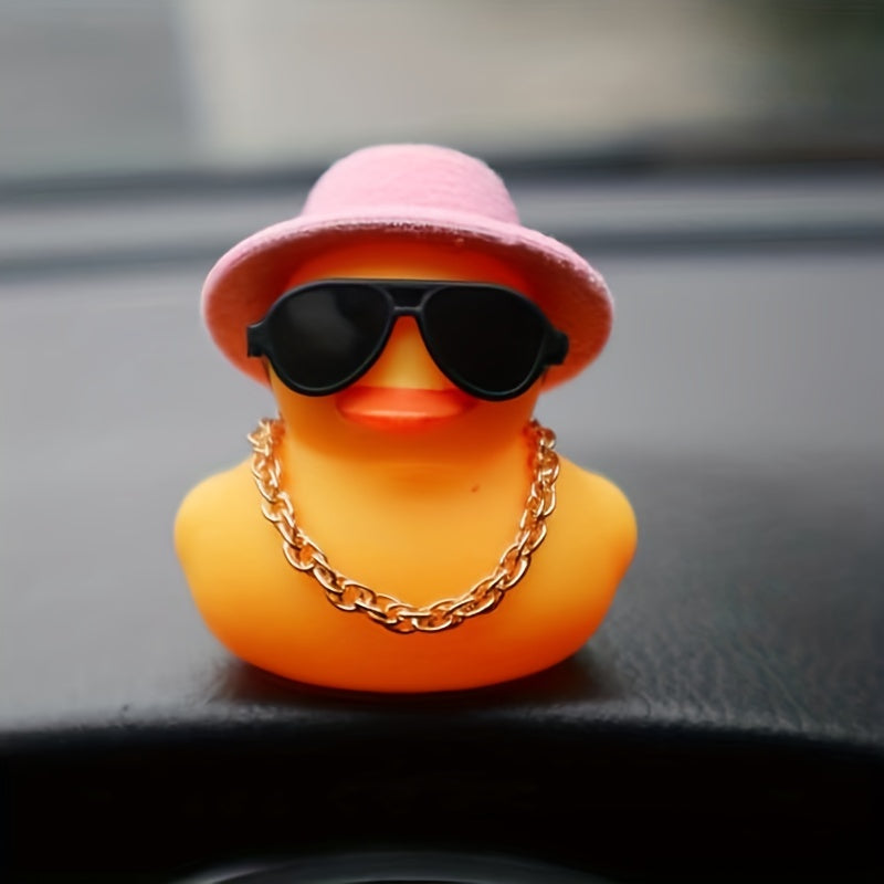 Rubber Yellow Duck Car Ornament Sunglasses Jazz Hat Necklace Bath Party Toys