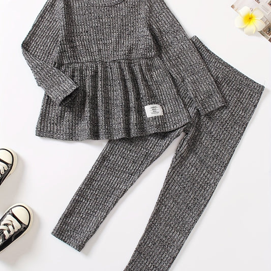 Girl's 2 Piece Outfits Long Sleeve Peplum Tops And Leggings Pants Set
