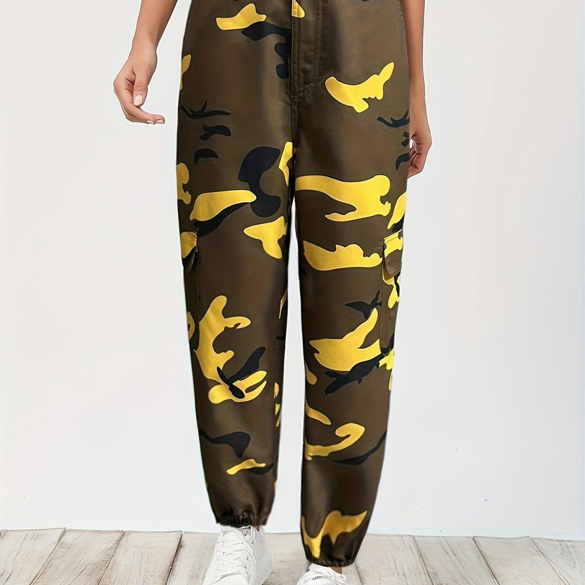 Women's Plus Camo Button Fly High Rise Jogger Cargo Trousers