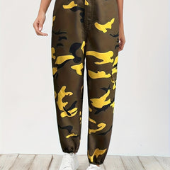 Women's Plus Camo Button Fly High Rise Jogger Cargo Trousers