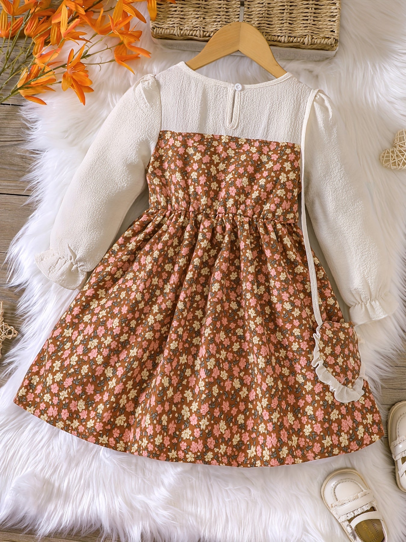 2pcs Kid Girls' Ruffled Floral Princess Dress With Pockets