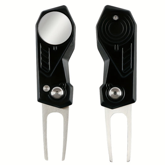 Foldable Golf Divot Repair Tool Magnetic Marker Green Fork