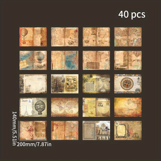 40pcs Retro Handbook DIY Decorative Paper Pack Vintage Style Crafting Material