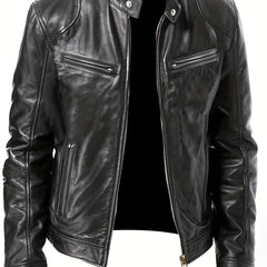 Men's Faux Leather Windbreaker Zipper Stand Collar PU Jacket