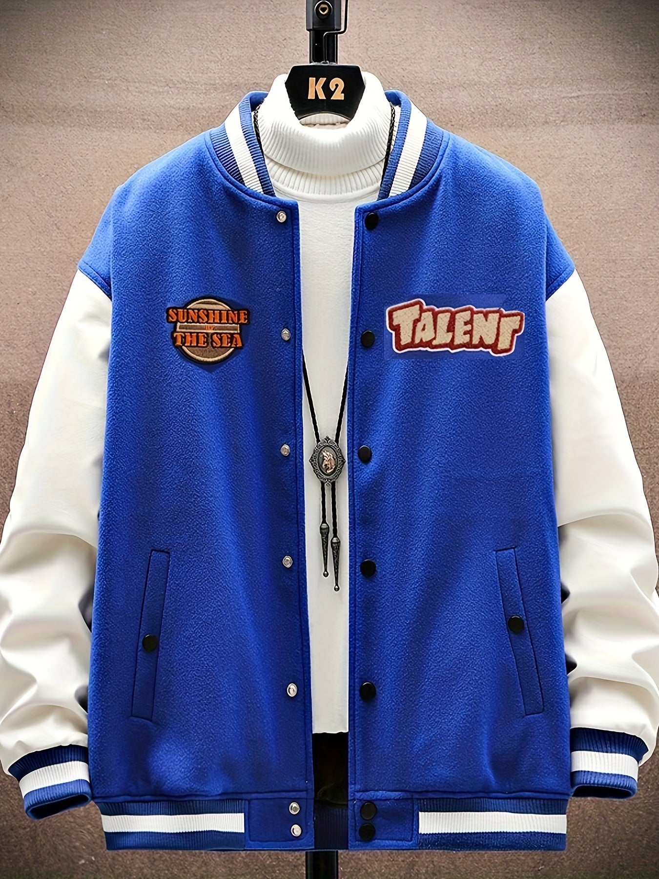 Talent Embroidery Varsity Jacket Men's Casual Block Button Up Jacket