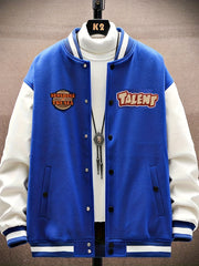 Talent Embroidery Varsity Jacket Men's Casual Block Button Up Jacket
