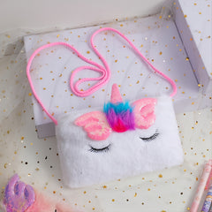 Girls Sequin Plush Unicorn Tie Dye Bag Coin Purse Crossbody Bag