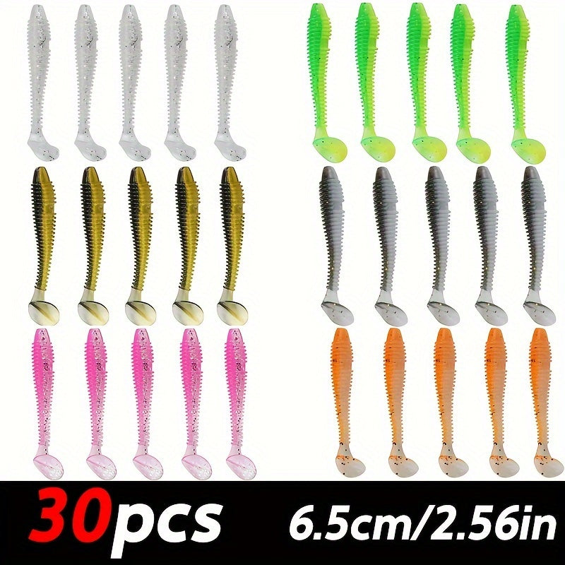 30pcs Paddle Tail Soft Lure Swimbait Slow Sinking Soft Worm