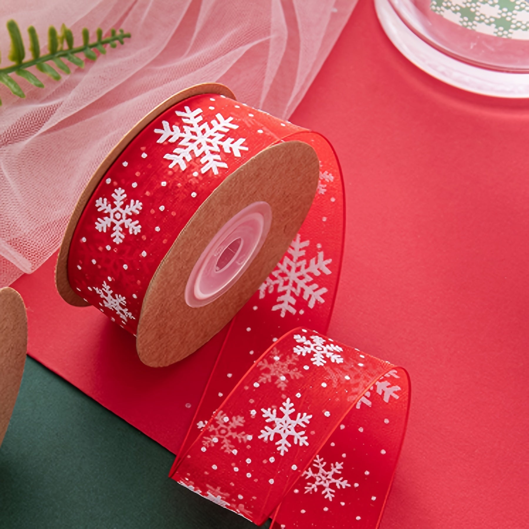 10m Christmas Snowflake Gift Decoration Ribbon Snowflake Pattern