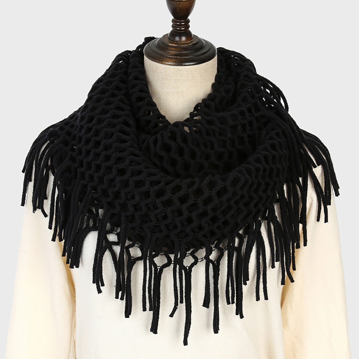 Thickened Scarf Warm Mens Wool Hollow Tassel Circle Scarf Snow Weather