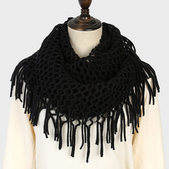 Thickened Scarf Warm Mens Wool Hollow Tassel Circle Scarf Snow Weather