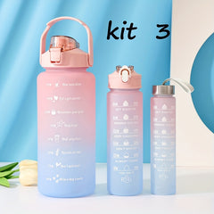 Leakproof Motivational Water Bottle with Time Marker & Straw 2000ML