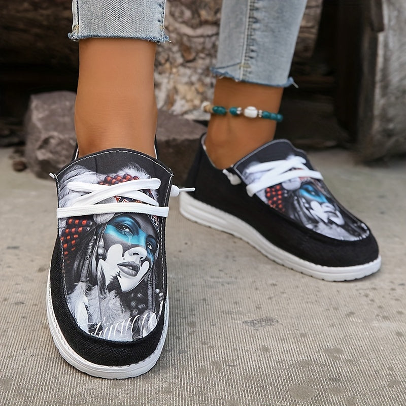 Women's Printed Canvas Casual Lace Up Shoes Lightweight Low Top Sneakers