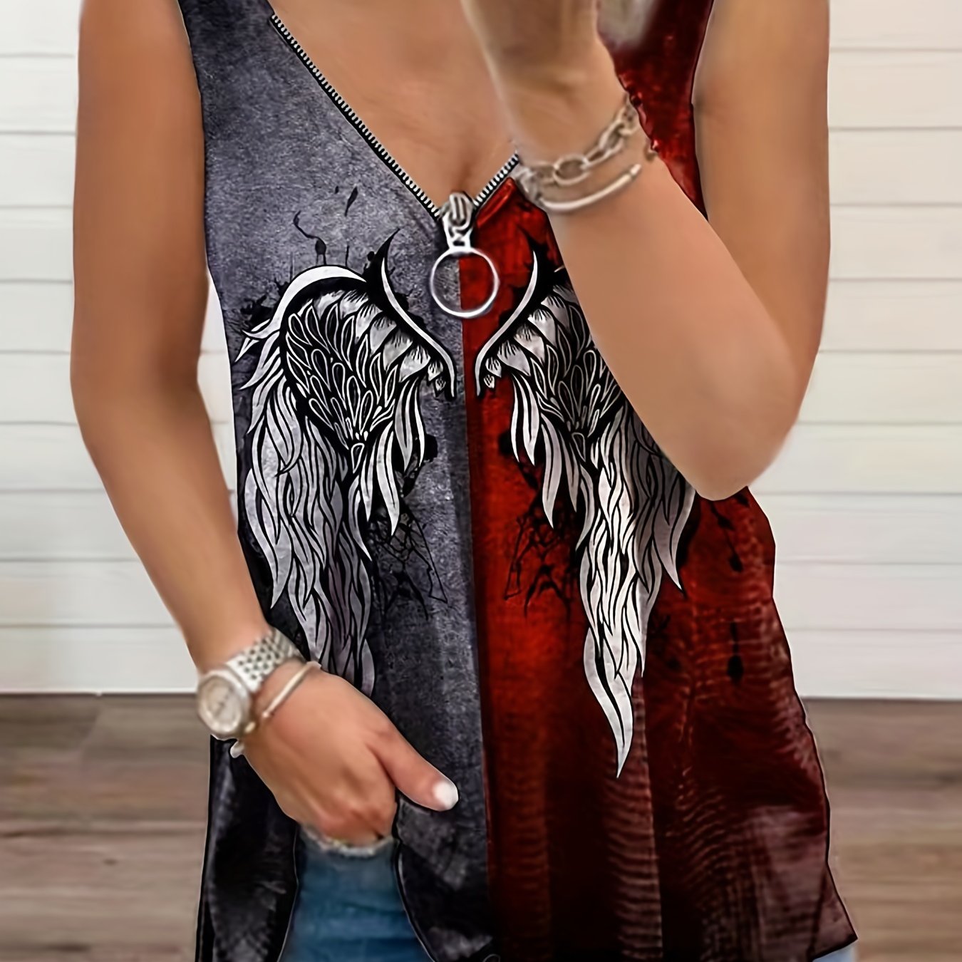 Casual V Neck Sleeveless Tank Top for Summer Women's Clothing