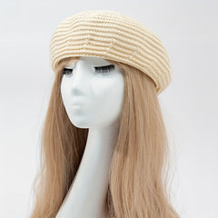 Striped Knitted Beret Solid Painter Cap Classic Octagonal Hat