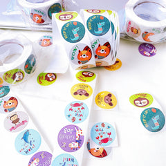 500pcs Roll Reward Encouragement Stickers Round Animal Sealing Stickers