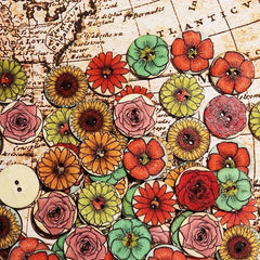 50pcs Retro Flower Discs Wooden Craft Buttons Assorted Colors DIY Projects