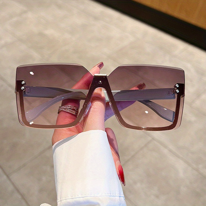 Square Rimless Sunglasses Casual Rivet Decor Gradient Glasses UV400