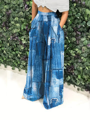  Patchwork High Rise Wide Leg Trousers