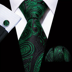 Barry Wang Men's Paisley Jacquard Tie Pocket Square Cufflinks Set