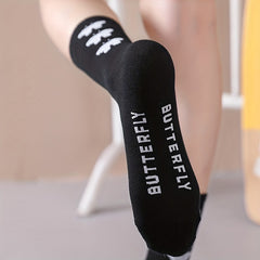 6 Pairs Butterfly Print Socks Casual & Mid Tube Women's Stockings