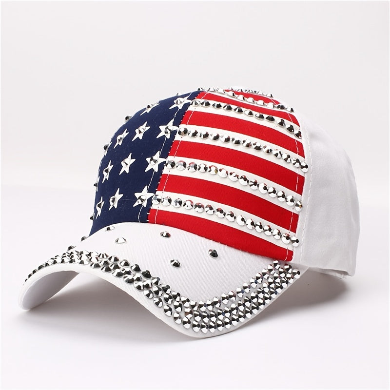 Sparkle Studded American Flag Baseball Cap Hip Hop Hat