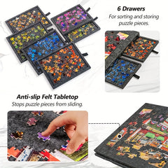 6 in 1 Puzzle Table with Built-in Stand & 6 Drawers