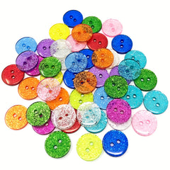 50pcs 15mm Resin Round Glitter Buttons 2 Holes Sewing Accessories DIY Crafts