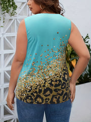  Colorblock Glitter Leopard Print Tank Top