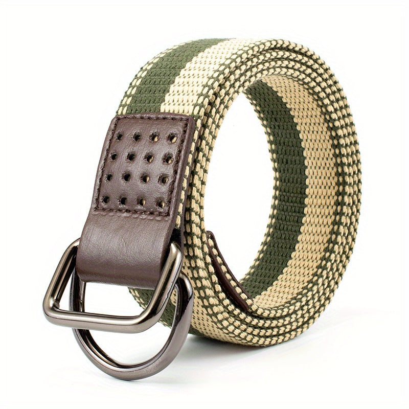 Double Loop Buckle Belt For Men Casual Canvas Belt Braid Pants