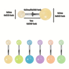 6 Pcs Glow Dark Belly Button Rings 14G Stainless Steel Sexy Body Piercing Jewelr