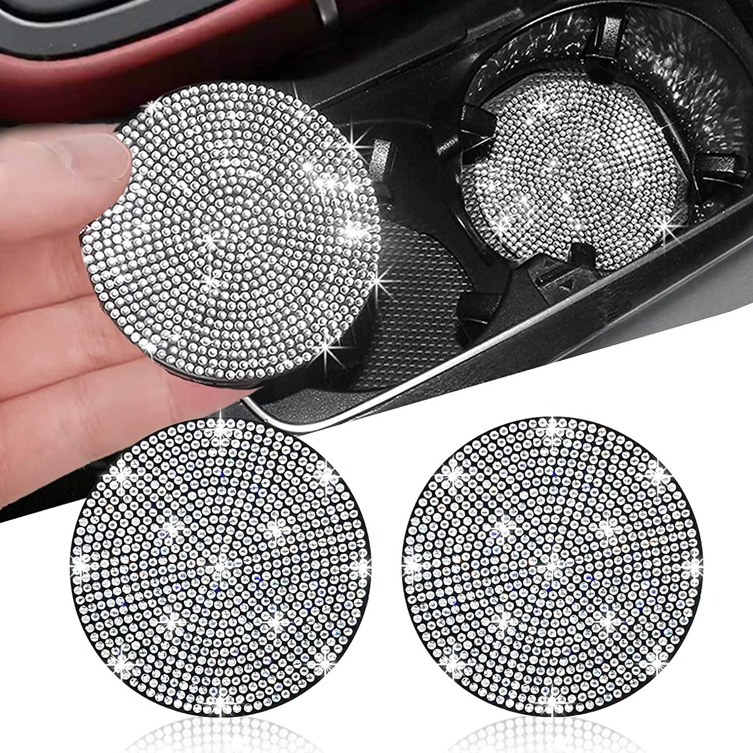 ZukMi 2pcs Bling Car Cup Holder Coaster Anti Slip Universal Vehicle Coasters