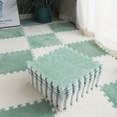 10pcs Plush Puzzle Foam Floor Mat Seat Mat Square Interlocking Carpet