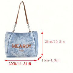 Retro Letter Embroidery Tote Bag Daily Shoulder Commuter Women