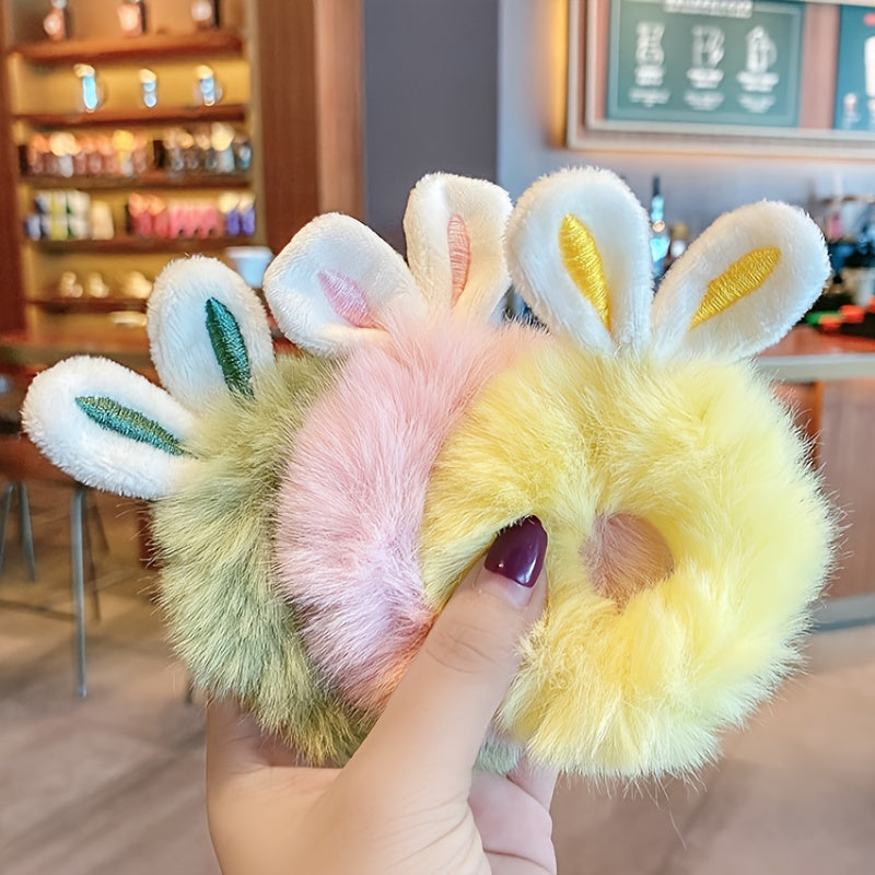 4pcs Girls Plush Rabbit Ears Hair Tie Hair Bands Hair Accessories