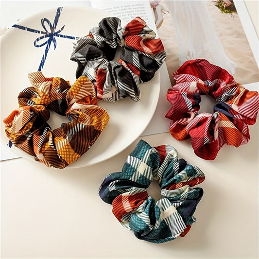 Plaid Fabric Large Scrunchie High Elasticity Vintage Hair Tie Hair Accessories