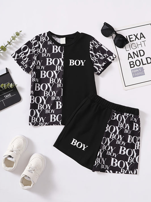 Boys Letter Pattern T-shirt & Shorts Set Summer Clothes
