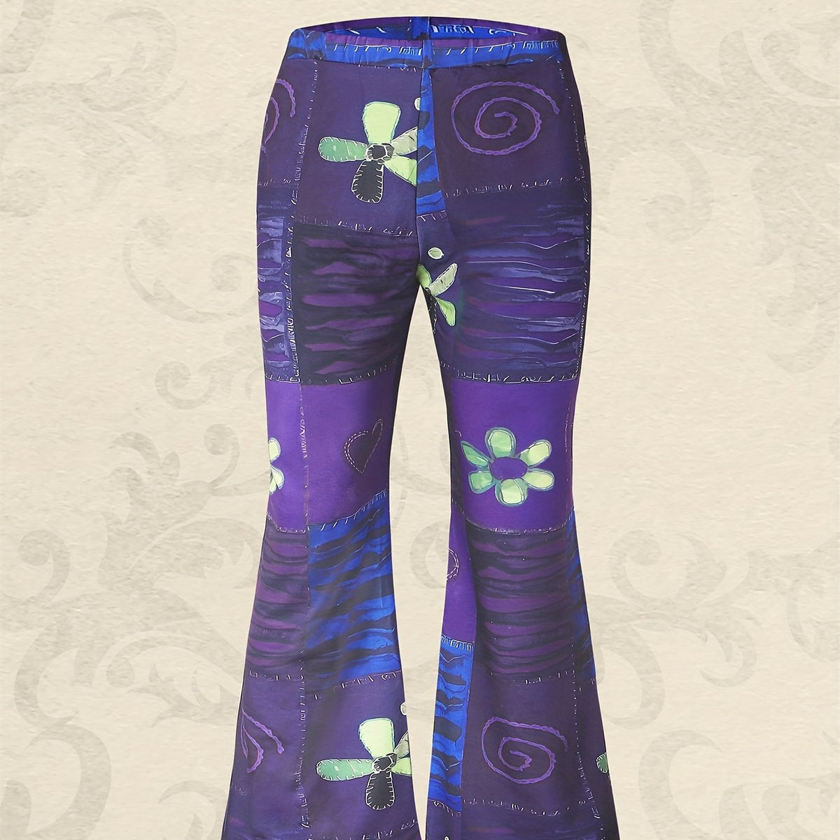  Colorblock Graphic Print High Waist Flared Leg Pants