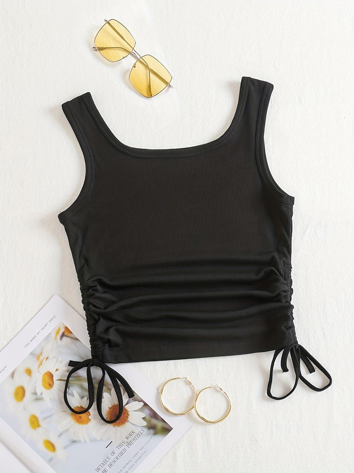 Solid Drawstring Tank Top Women's Clothing