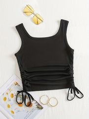 Solid Drawstring Tank Top Women's Clothing