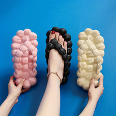 Girls Solid Lychee Slippers Non Slip Lightweight Open Toe Indoor Shower Pool